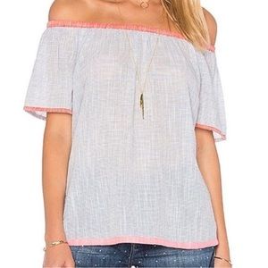 Soft Joie Mikinia Women’s Off the Shoulder Striped Blue and White Top